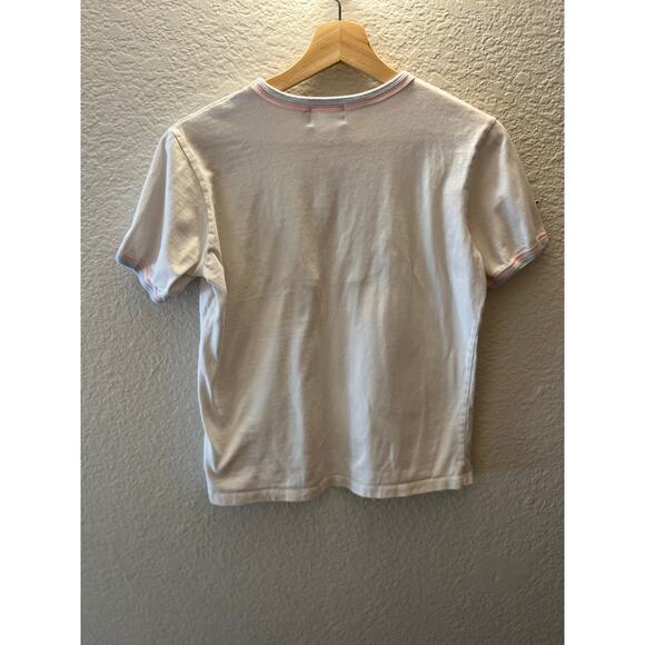 Coach Floral Appliqué Logo Tee White Pastel Ringer Short Sleeve Size M - Picture 3 of 5